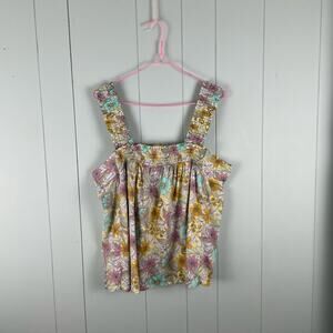 A.N.A floral smocked square neck top